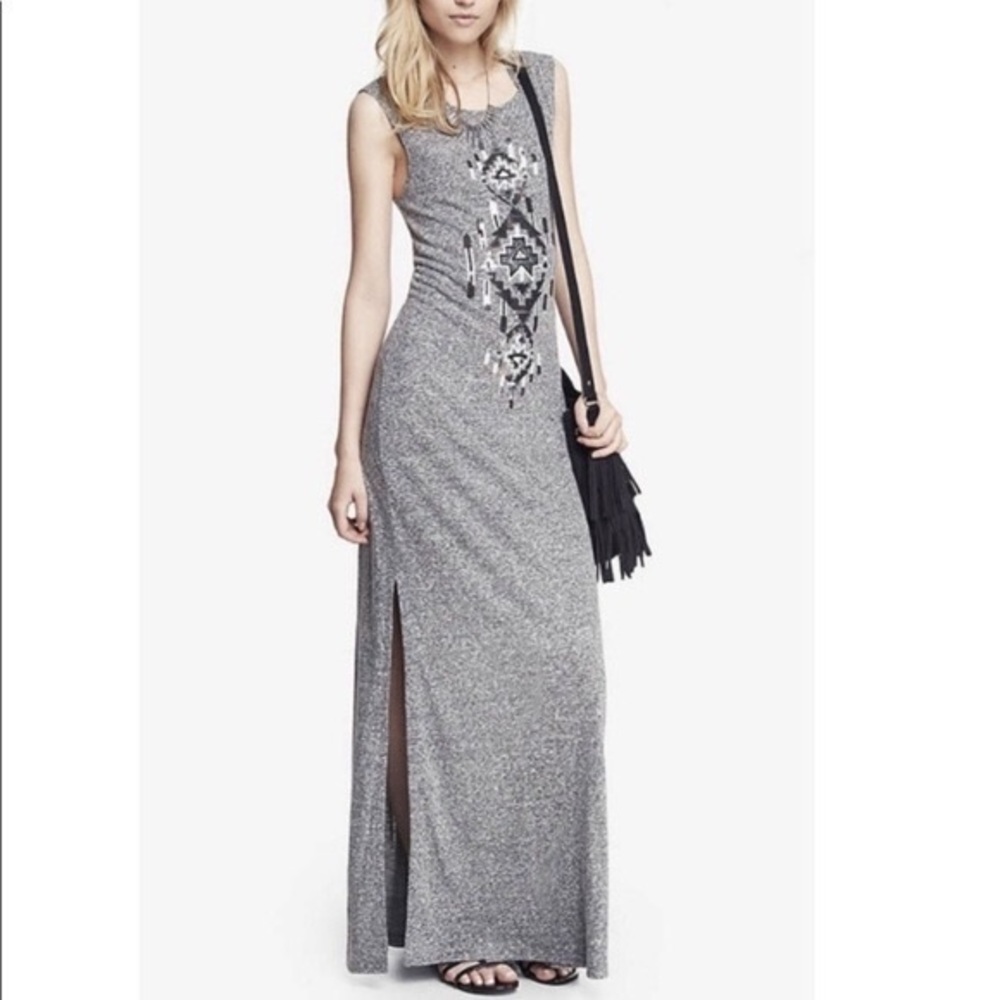 Express Maxi Grey Dress with Silver Sequins